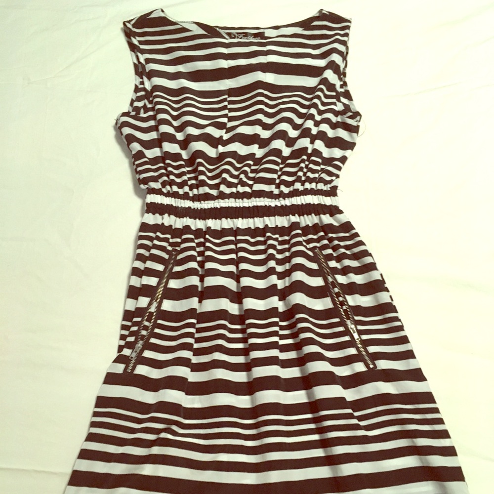 A-line black and white striped dress
